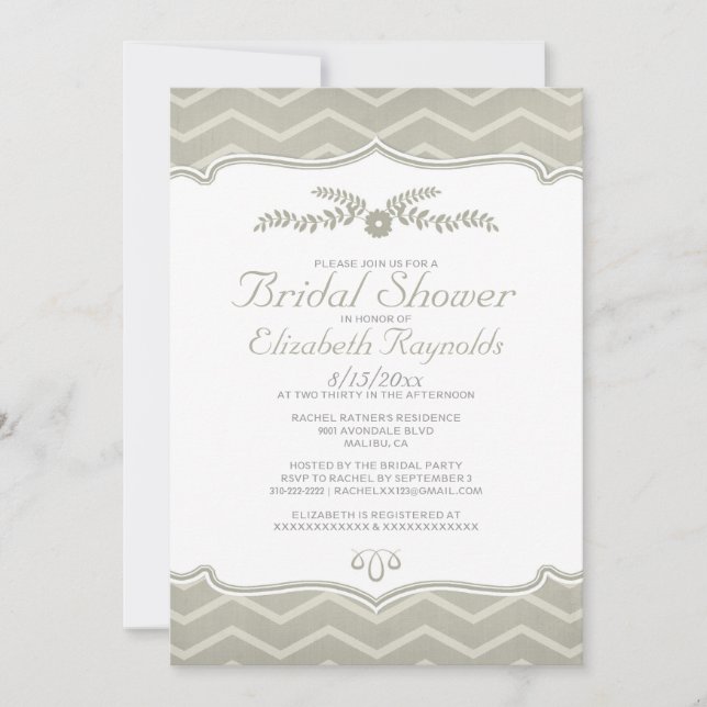 Invitaciones a la ducha de novia marfileña Zigzag (Anverso)