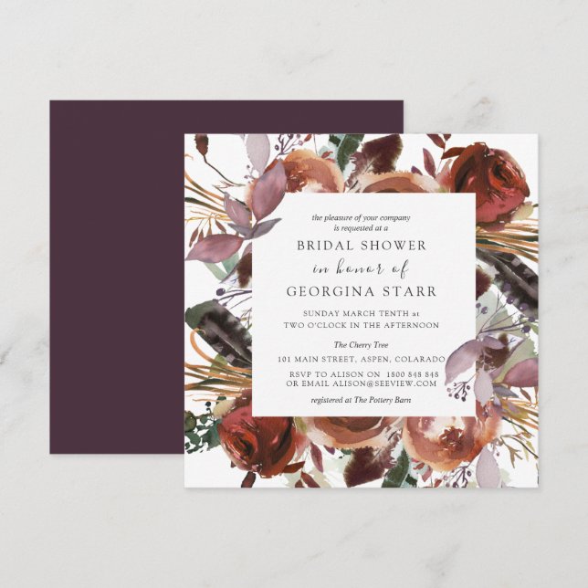 Invitaciones a la ducha de novia | Mariposa y ciru (Anverso / Reverso)