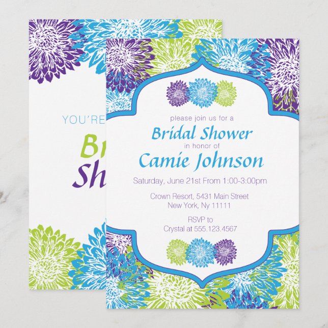 Invitaciones a la ducha de novia modernas y floral (Anverso / Reverso)