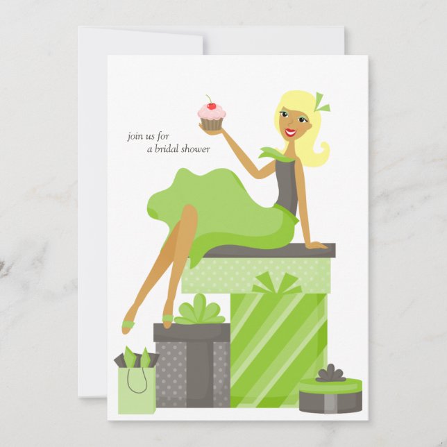 Invitaciones a la ducha de novia {Novia rubia} (Anverso)