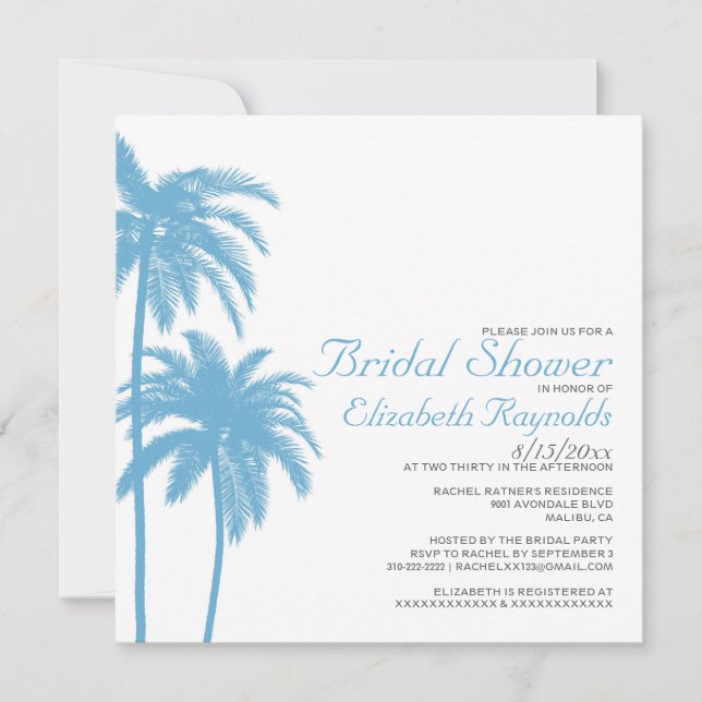 Invitaciones a la ducha de novia Palm Tree Beach (Anverso)