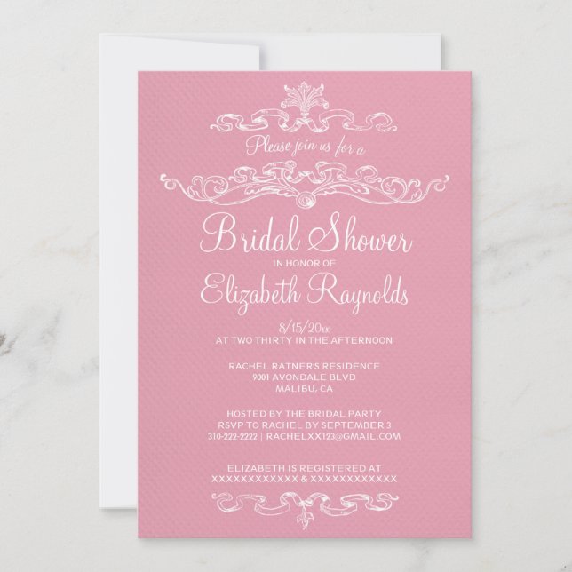 Invitaciones a la ducha de novia rosa de lujo (Anverso)