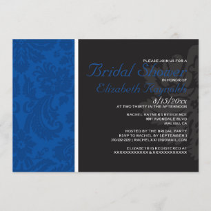 Invitaciones a la ducha de novia Royal Blue Damask
