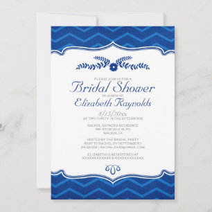 Invitaciones a la ducha de novia Royal Blue Zigzag