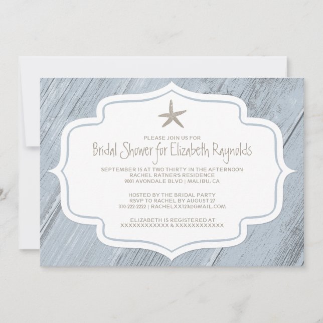 Invitaciones a la ducha de novia Starfish Beach (Anverso)