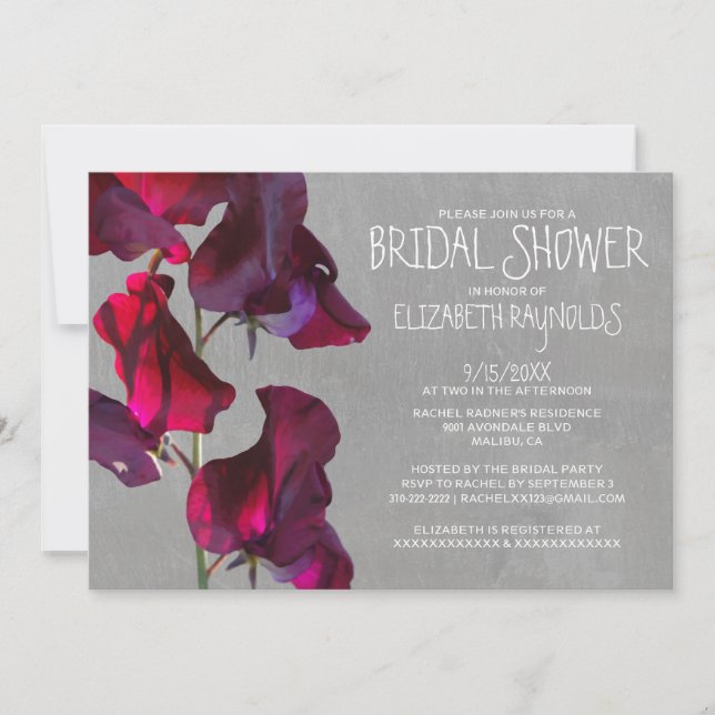 Invitaciones a la ducha de novia Sweetpea (Anverso)