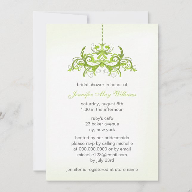 Invitaciones a la ducha de novia verde (Anverso)