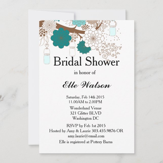 Invitaciones a la ducha de novia Verde azulada Mas (Anverso)