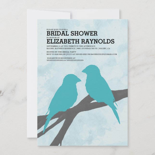 Invitaciones a la ducha de novias Blue Bird (Anverso)