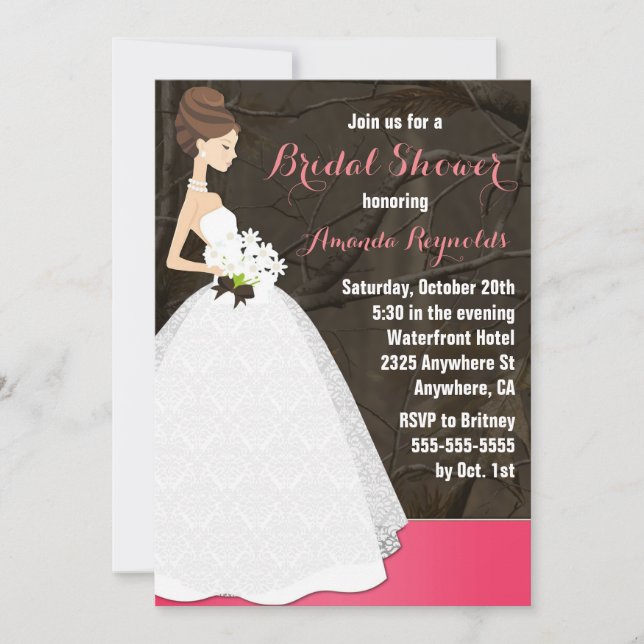 Invitaciones a la ducha de novias Camo de Caza Ros (Anverso)