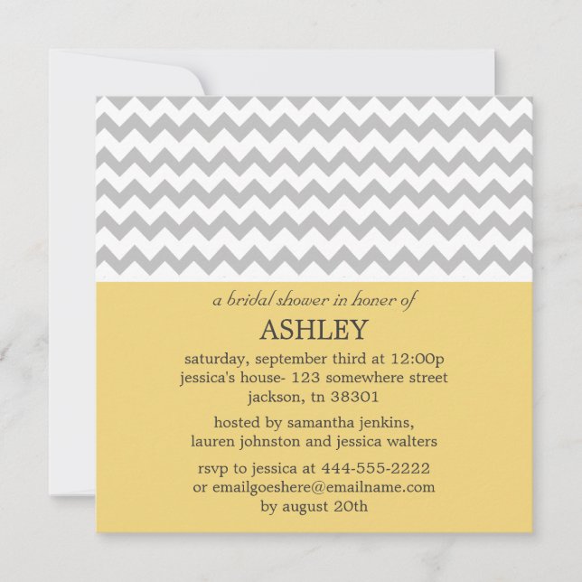 Invitaciones a la ducha de novias Chevron amarilla (Anverso)