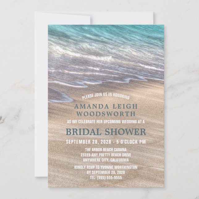 Invitaciones a la ducha de novias con arena de ola (Anverso)