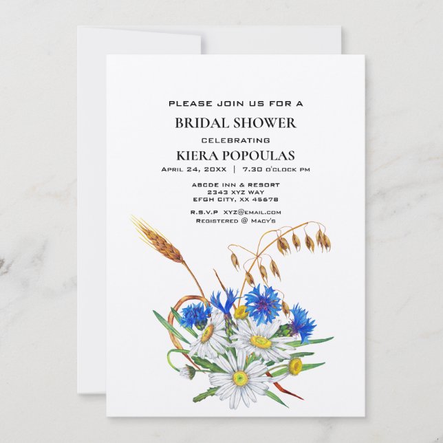 Invitaciones a la ducha de novias con flores de Bo (Anverso)