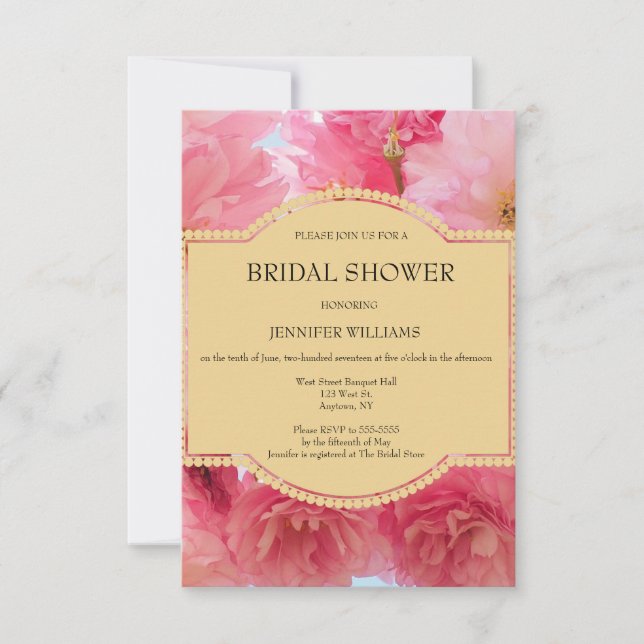 Invitaciones a la ducha de novias con flores de ce (Anverso)