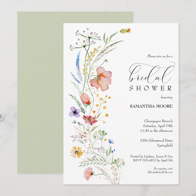 Invitaciones a la ducha de novias con flores de mo (Anverso / Reverso)