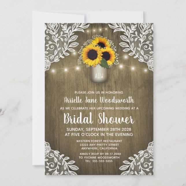 Invitaciones a la ducha de novias con girasol Maso (Anverso)