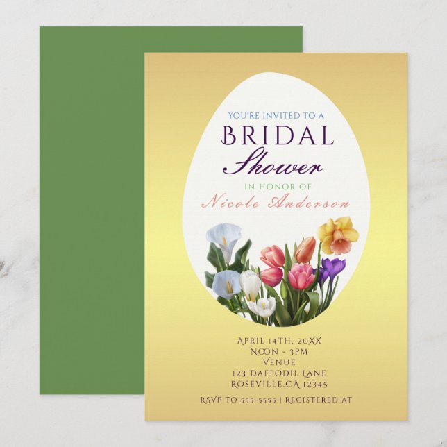 Invitaciones a la ducha de novias con huevo de pas (Anverso / Reverso)