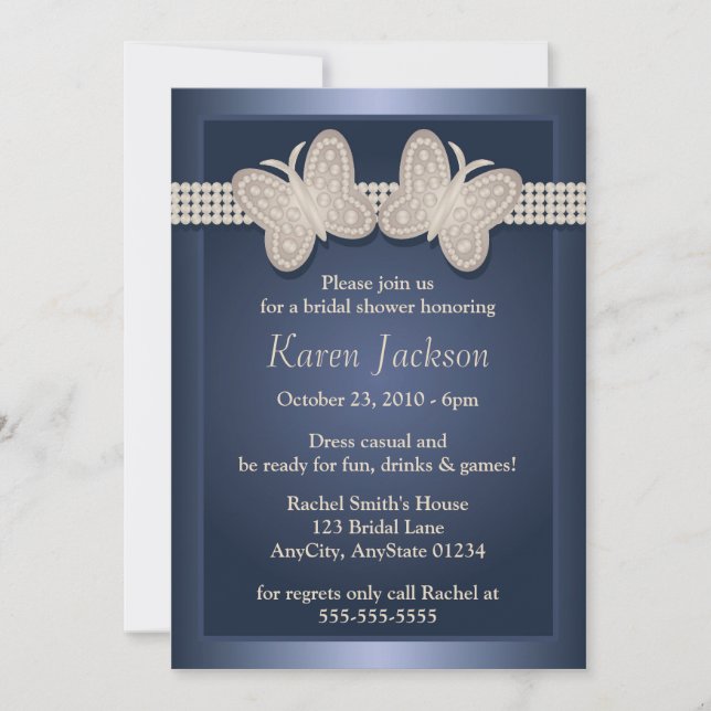 Invitaciones a la ducha de novias con mariposa de  (Anverso)