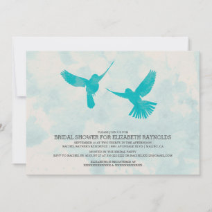 Invitaciones a la ducha de novias con pájaro azul