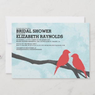 Invitaciones a la ducha de novias con pájaro rojo