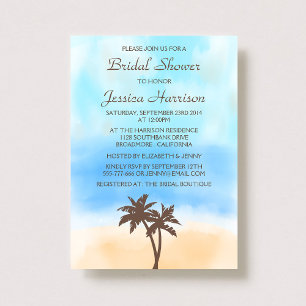 Invitaciones a la ducha de novias con palmeras de