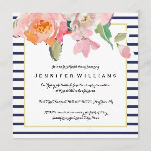 Invitaciones a la ducha de novias con rayas floral