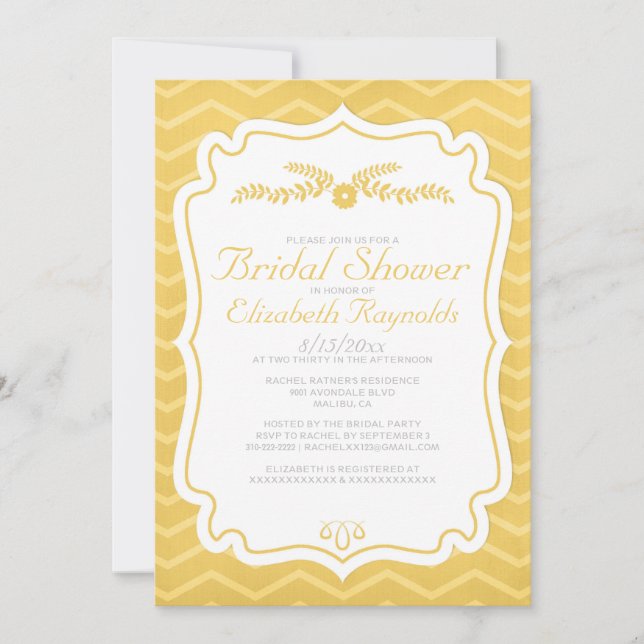 Invitaciones a la ducha de novias con rayas Gold C (Anverso)