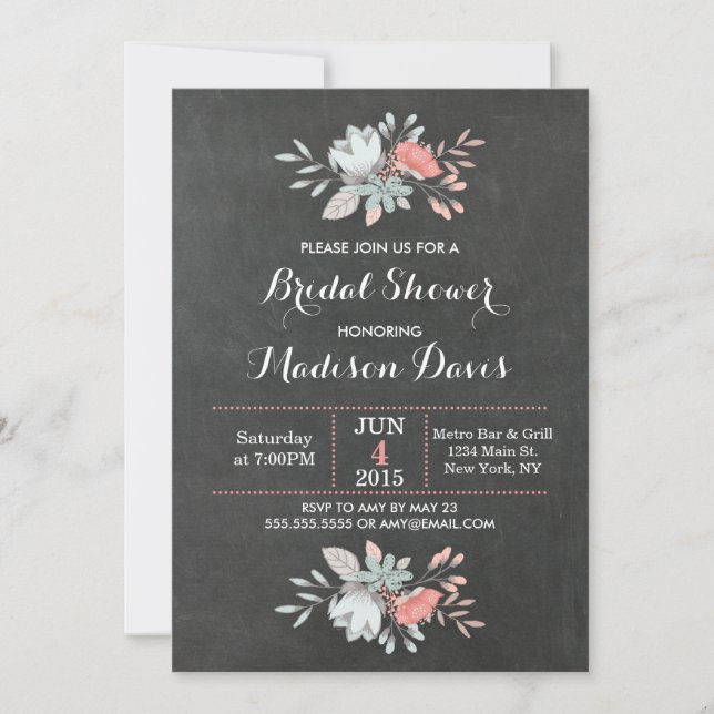 Invitaciones a la ducha de novias con tablero de b (Anverso)