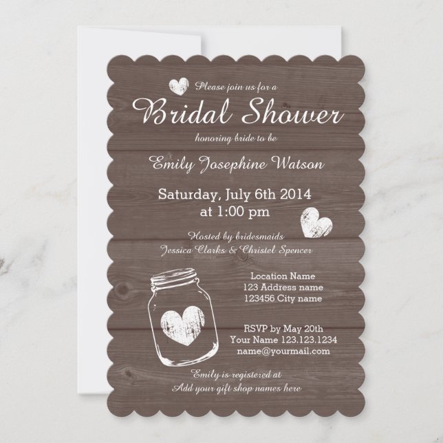 Invitaciones a la ducha de novias con tarro de mas (Anverso)