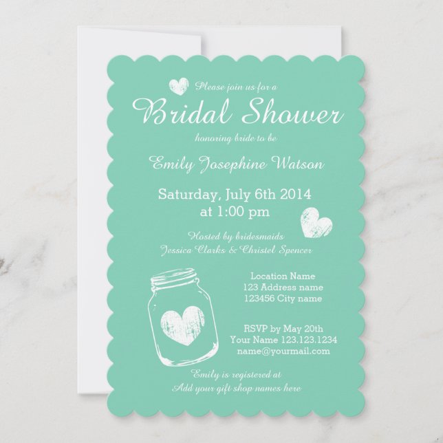 Invitaciones a la ducha de novias con tarro de mas (Anverso)