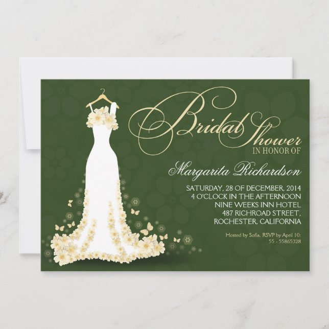 invitaciones a la ducha de novias con vestido boda (Anverso)