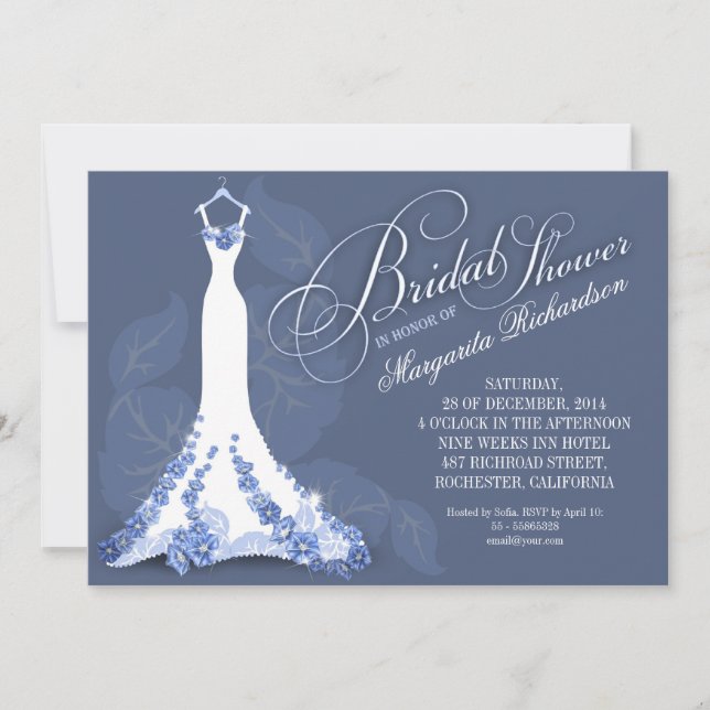 invitaciones a la ducha de novias con vestido boda (Anverso)