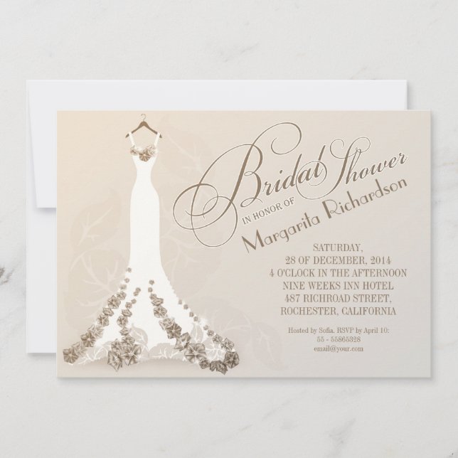invitaciones a la ducha de novias con vestido boda (Anverso)