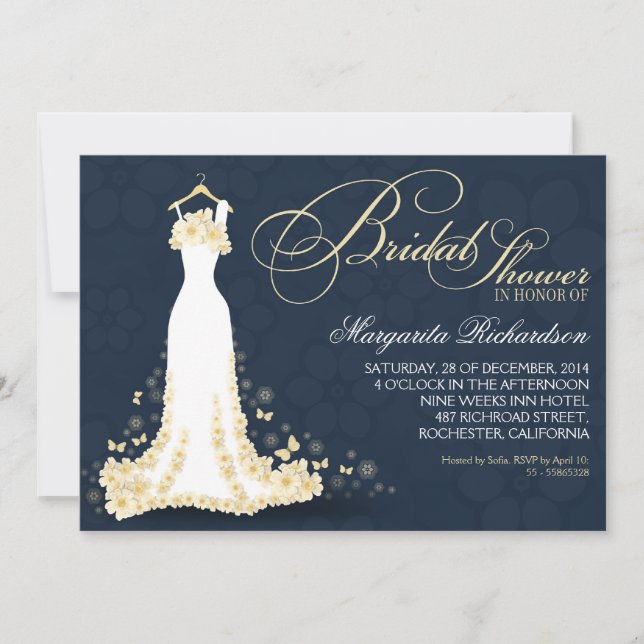 invitaciones a la ducha de novias con vestido boda (Anverso)