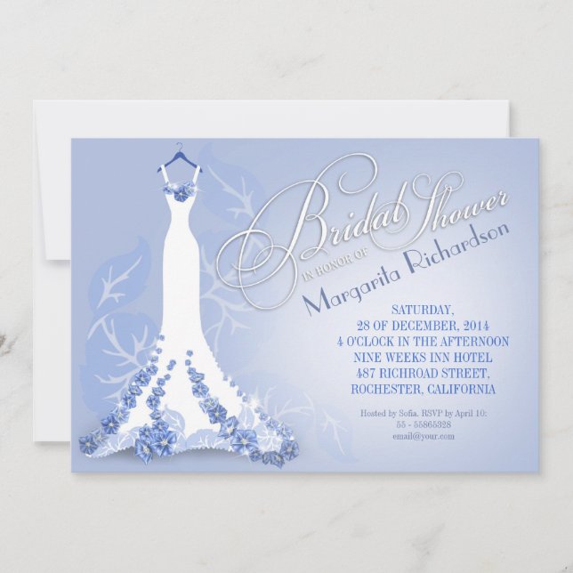 invitaciones a la ducha de novias con vestido boda (Anverso)