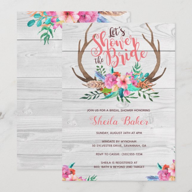 Invitaciones a la ducha de novias de Antlers (Anverso / Reverso)