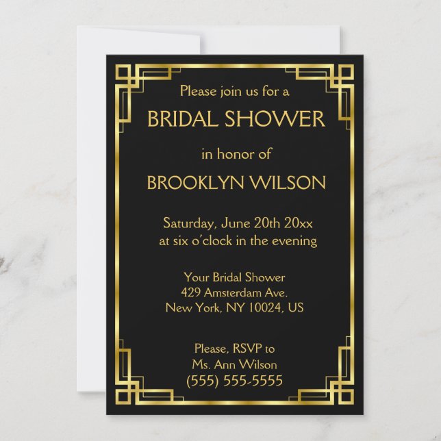 Invitaciones A La Ducha De Novias De Arte Deco Neg (Anverso)
