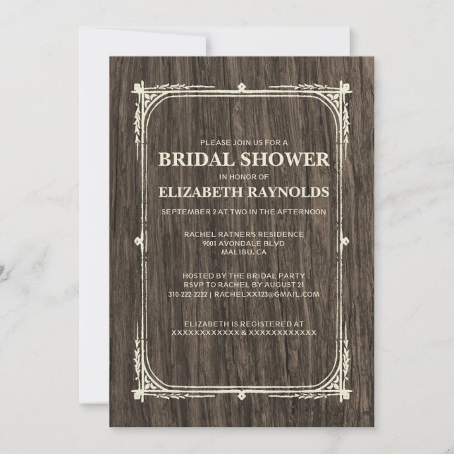 Invitaciones a la ducha de novias de barril de árb (Anverso)