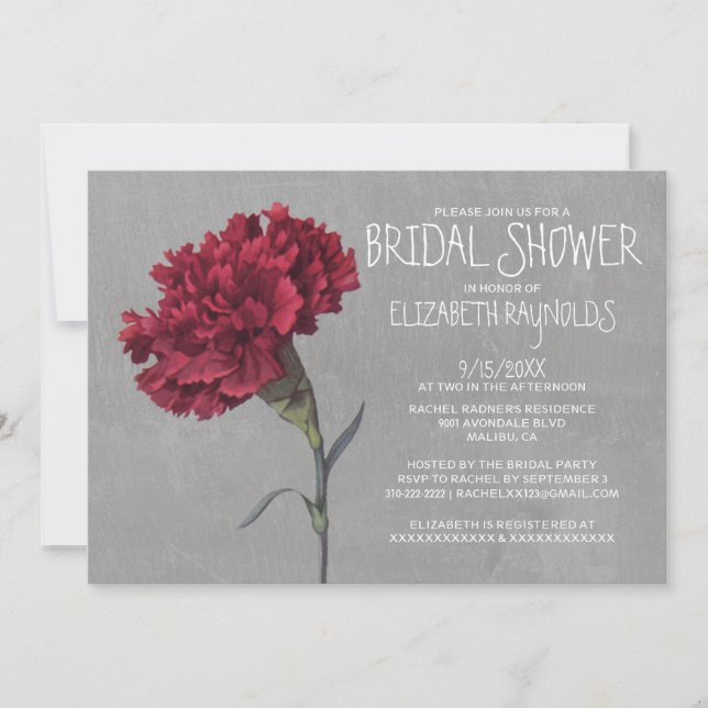 Invitaciones a la ducha de novias de Carnation (Anverso)