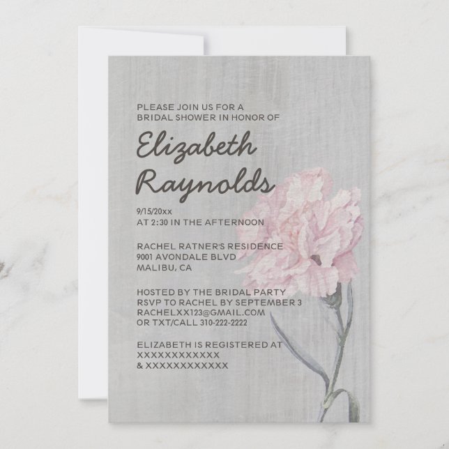 Invitaciones a la ducha de novias de Carnations an (Anverso)