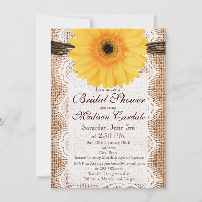 Invitaciones a la ducha de novias de color marrón  (Anverso)