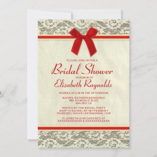 Invitaciones a la ducha de novias de color rojo y