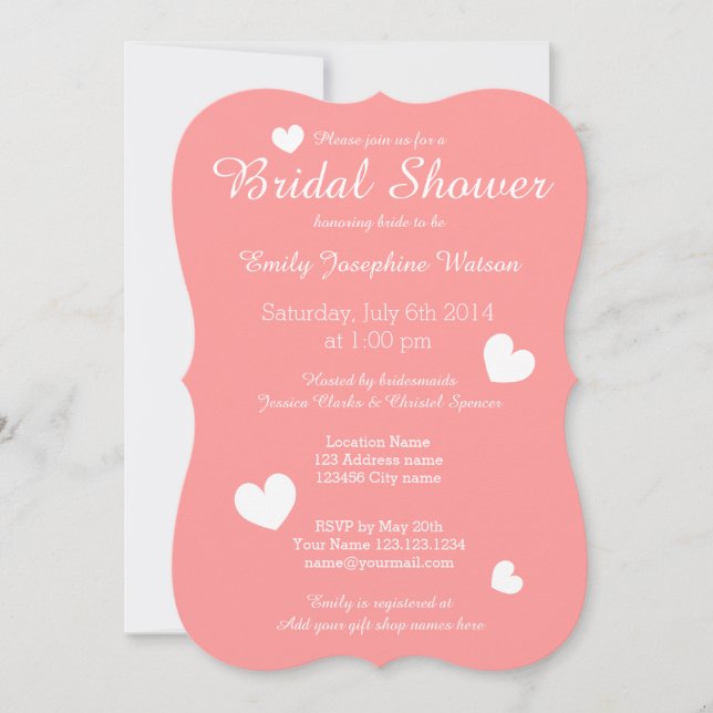 Invitaciones a la ducha de novias de corazón blanc (Anverso)