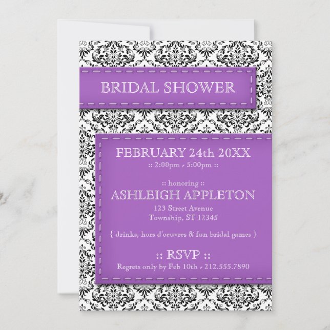 Invitaciones a la ducha de novias de Damask con pú (Anverso)
