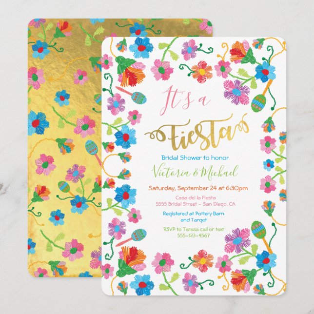 Invitaciones a la ducha de novias de Fiesta Mexica (Anverso / Reverso)
