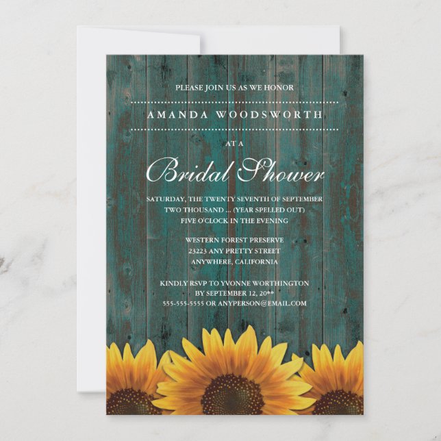 Invitaciones a la ducha de novias de girasol rústi (Anverso)