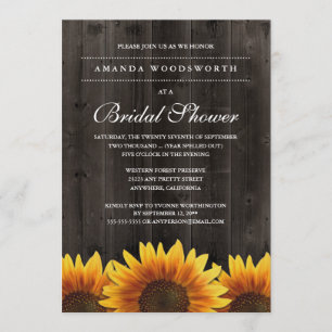 Invitaciones a la ducha de novias de girasol rústi