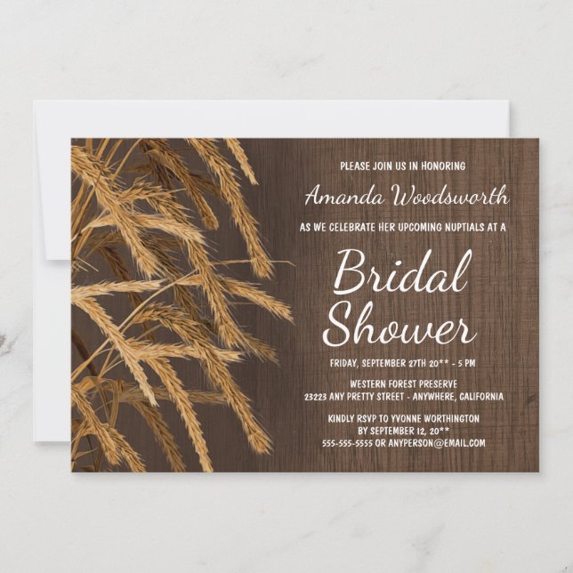 Invitaciones a la ducha de novias de heno rústico  (Anverso)