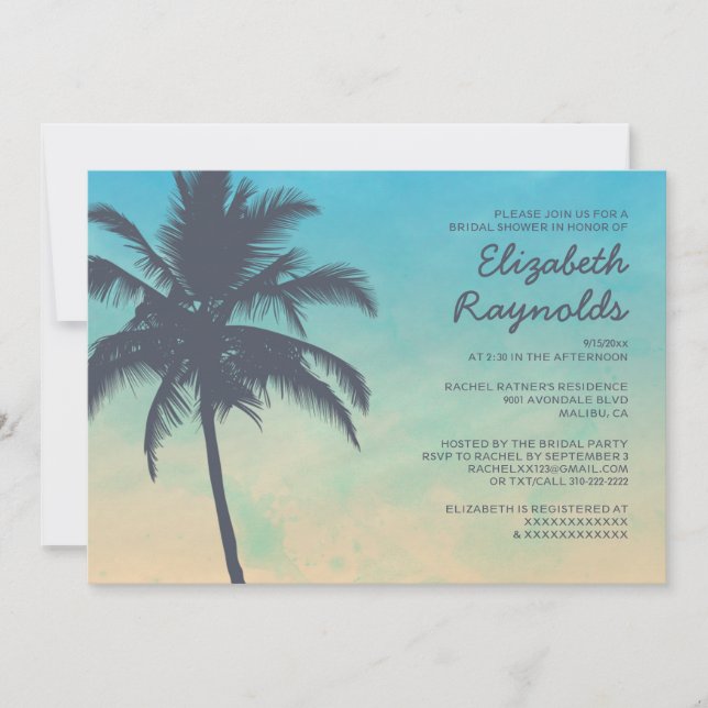 Invitaciones a la ducha de novias de palmeras anti (Anverso)