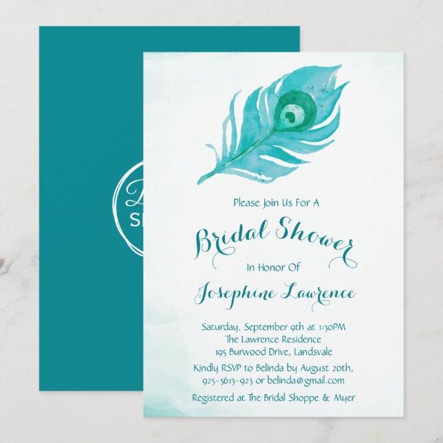 Invitaciones a la ducha de novias de Peacock Plume (Anverso / Reverso)